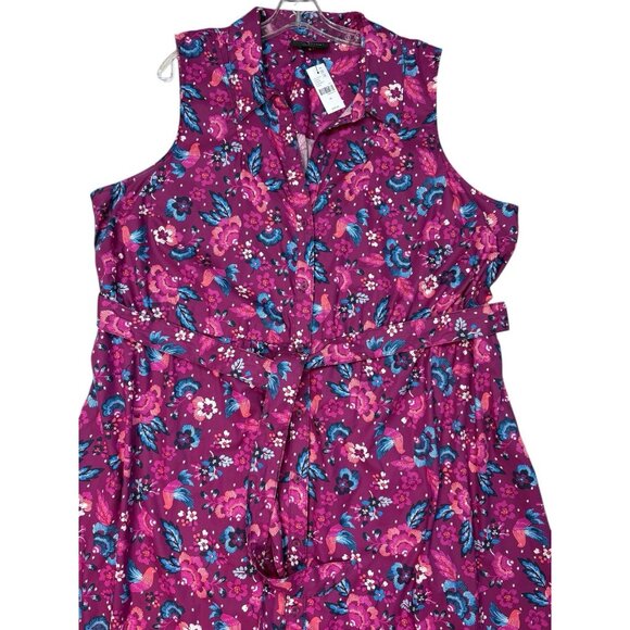 New Lane Bryant Shirt Dress Womens Plus 24 Floral Bird Print Cottagecore Coastal - Picture 3 of 8